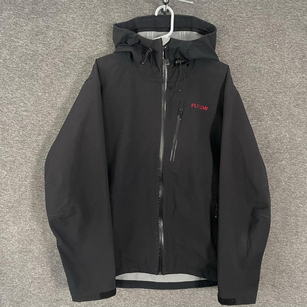 Flylow Higgins Shell Jacket Mens Large Black Hooded Full Zip Ski Snow Waterproof